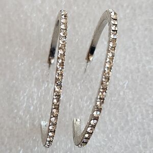 SILVER TONE AND RHINESTONE STUDDED HOOP PIERCED EARRINGS